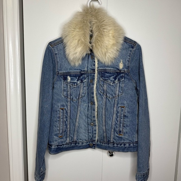 Abercrombie & Fitch Blue Jean Barn Jacket with Fur Collar - Small - Picture 3 of 8